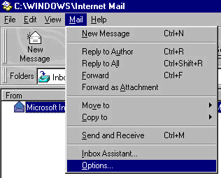 Microsoft Internet Mail - Menu Bar