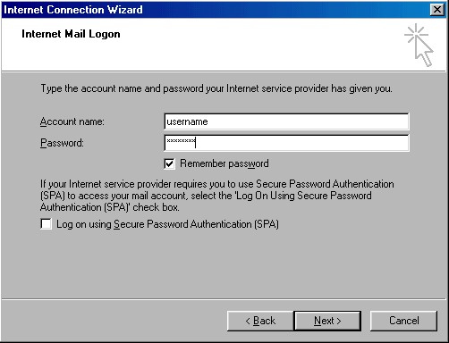 Microsoft Outlook 2000 - Account Name & Password