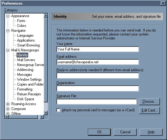 Netscape Communicator Mail - Identity
