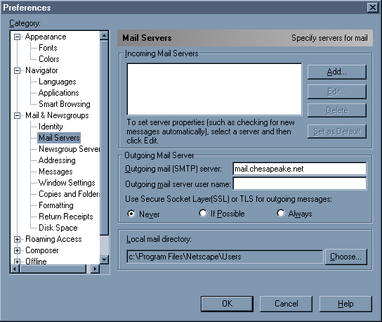 Netscape Communicator Mail - Mail Servers