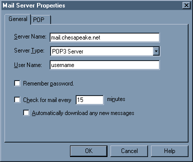 Netscape Communicator Mail - Mail Server Properties