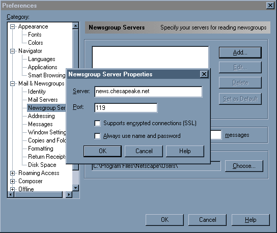 Netscape Communicator Mail - Groups Server