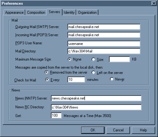 Netscape Navigator Mail - Servers