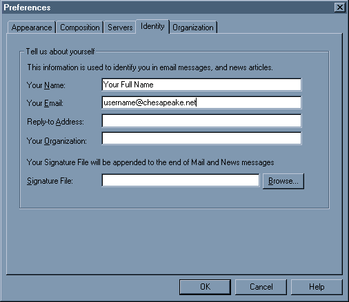 Netscape Navigator Mail - Identity