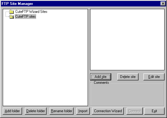 CuteFTP 3.0 Site Manager